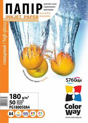 Папір ColorWay глянцевий 180г/м, A4, 50 л, ПГ180-50 (20463)